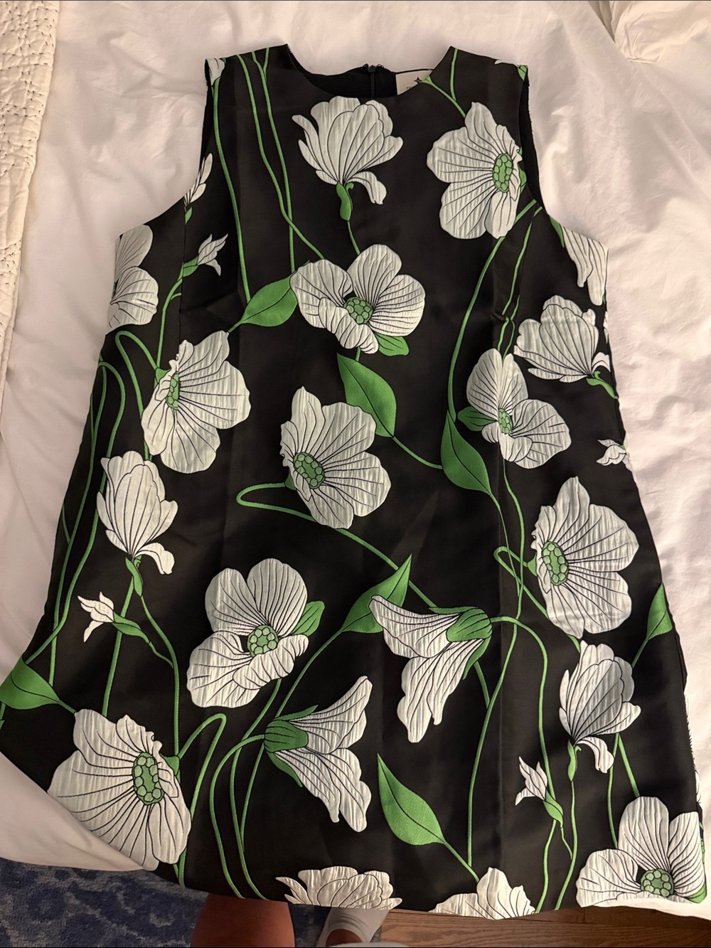 Tuckernuck Black Mini Dress with White Floral & Green Leaves